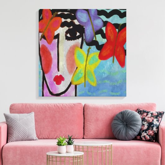 Frau mit Abstraktem digitalem Gemälde Leinwanddruck (Insitu (Wohnzimmer))