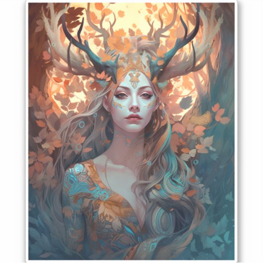 Frau mit antlers Fantasy Art Aufkleber (Vorderseite)