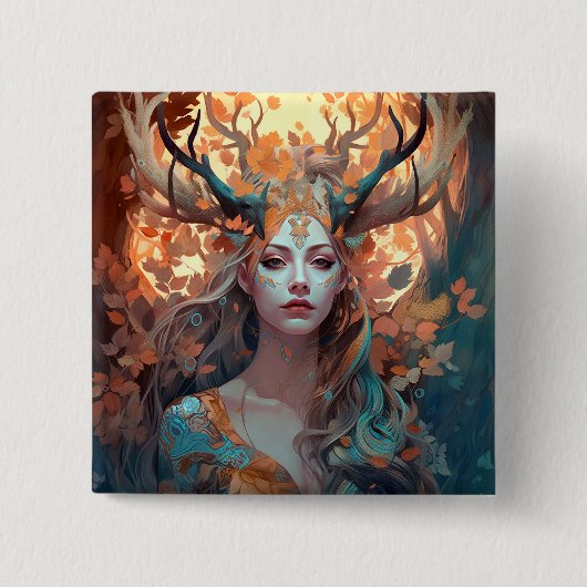 Frau mit antlers Fantasy Art Button (Vorderseite)