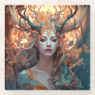 Frau mit antlers Fantasy Art Glasuntersetzer