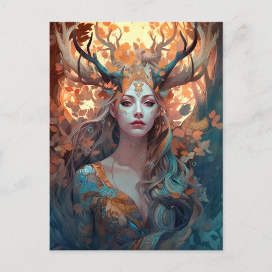 Frau mit antlers Fantasy Art Postkarte (Vorderseite)