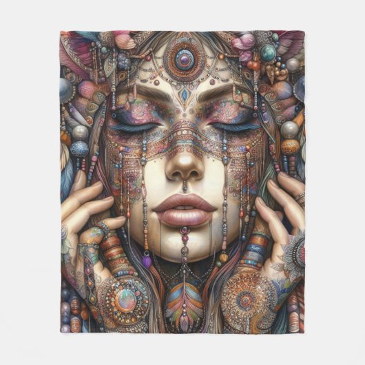 Frau mit aufwändiger, im Stammesalter Inspiriert O Fleecedecke (Vorderseite)