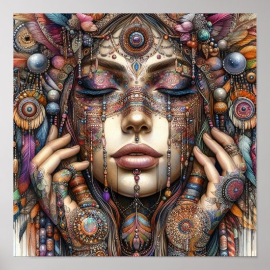 Frau mit aufwändiger, im Stammesalter Inspiriert O Poster (Vorne)