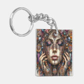 Frau mit aufwändiger, im Stammesalter Inspiriert O Schlüsselanhänger (Vorderseite links)