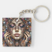 Frau mit aufwändiger, im Stammesalter Inspiriert O Schlüsselanhänger (Rückseite)