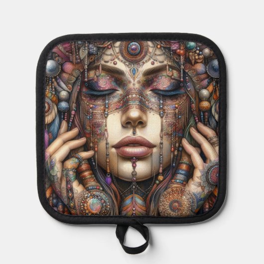 Frau mit aufwändiger, im Stammesalter Inspiriert O Topflappen (Vorderseite)