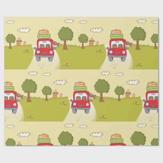 Frau mit Auto Geschenkpapier (Flach)