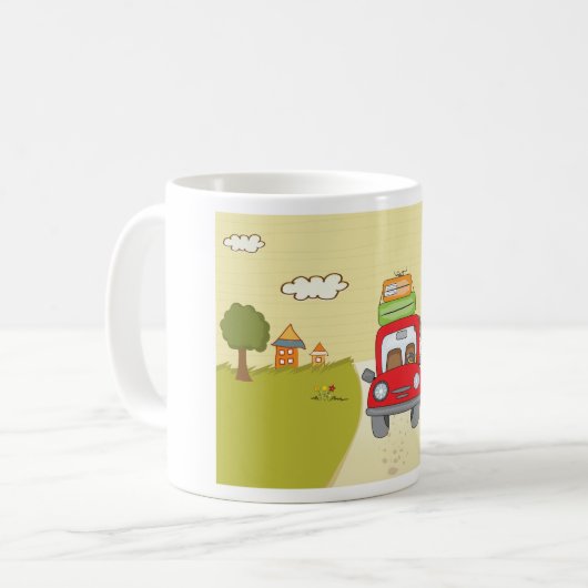 Frau mit Auto Kaffeetasse (Vorderseite Links)