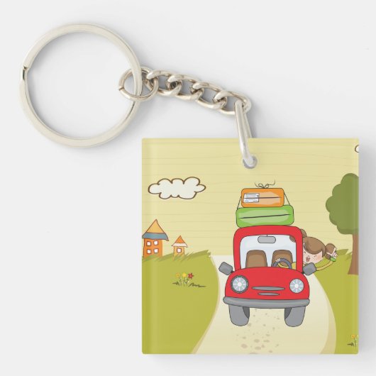 Frau mit Auto Schlüsselanhänger (Vorderseite)