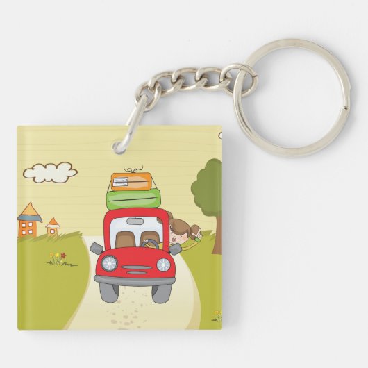 Frau mit Auto Schlüsselanhänger (Rückseite)