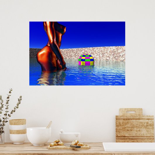Frau mit Ball im Wasser Poster (Küche)