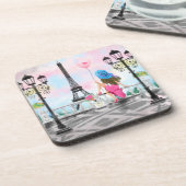 Frau mit Ballon im Pariser Untersetzer Eiffelturm (Linke Seite)