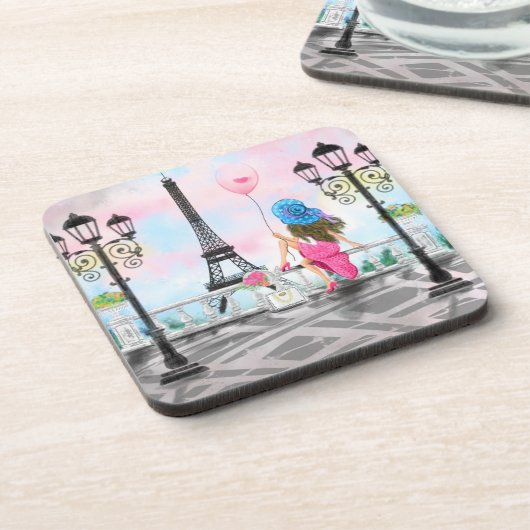 Frau mit Ballon im Pariser Untersetzer Eiffelturm (Linke Seite)