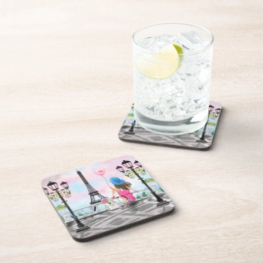 Frau mit Ballon im Pariser Untersetzer Eiffelturm (Rechte Seite)