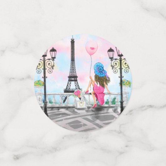 Frau mit Ballon in Paris Confetti Eiffelturm Konfetti (Klein Vorderseite)