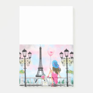 Frau mit Ballon in Paris Eiffelturm Post-it Klebezettel