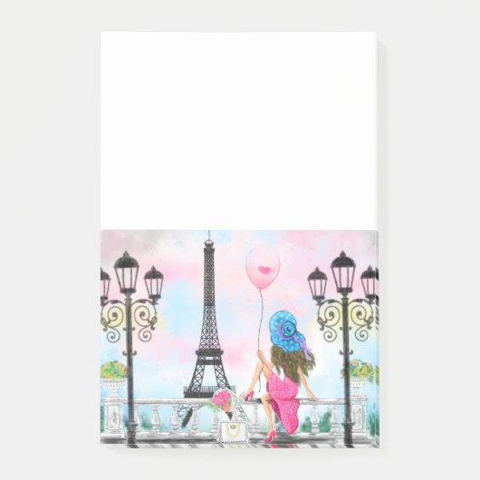 Frau mit Ballon in Paris Eiffelturm Post-it Klebezettel (Vorderseite)