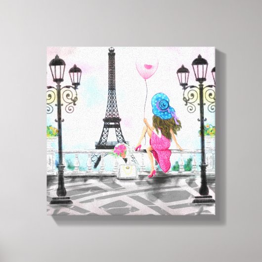 Frau mit Ballon Paris Canvas Print Eiffel Tower Leinwanddruck (Vorderseite)