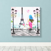 Frau mit Ballon Paris Canvas Print Eiffel Tower Leinwanddruck (Insitu (Holzboden))