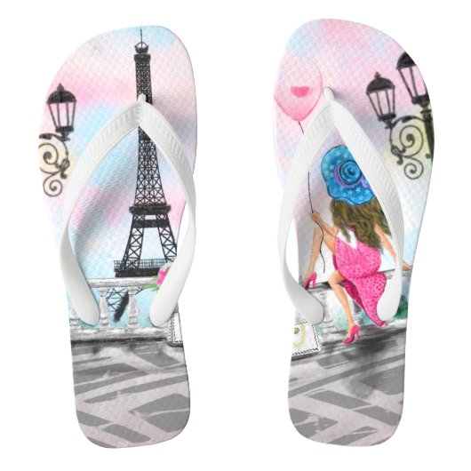 Frau mit Ballon Paris Flip Flops Eiffelturm Badesandalen (Fußbett)