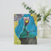 Frau mit blauem Haar Mixed Media Collage Postkarte (Stehend Vorderseite)