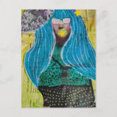 Frau mit blauem Haar Mixed Media Collage Postkarte (Vorderseite)