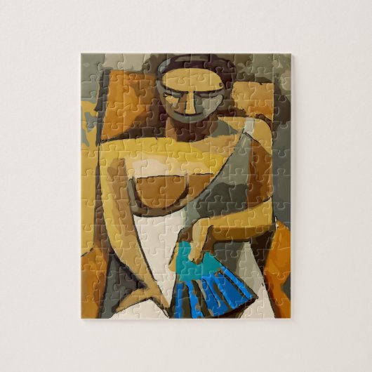 Frau mit blauem Lüfter, Puzzle (Vertikal)