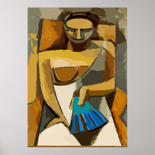 Frau mit blauem Lüfter, Text hinzufügen Poster