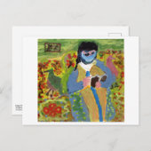 Frau mit blauem Schleier, Lesen, Postkarte (Vorne/Hinten)