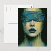 Frau mit blauer Augenbinde Postkarte (Vorne/Hinten)
