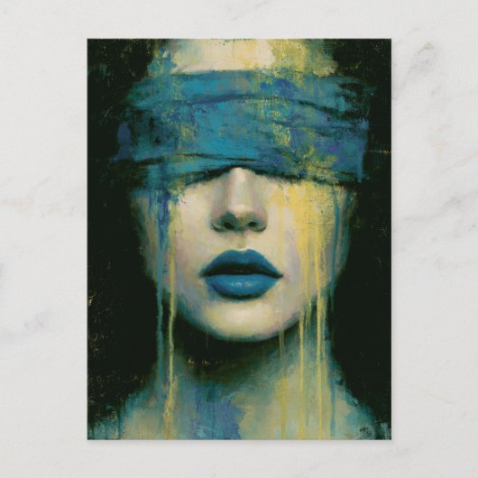 Frau mit blauer Augenbinde Postkarte (Vorderseite)
