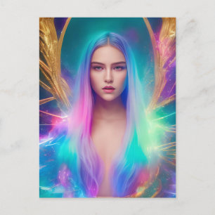 Frau mit blauer und Lila Haarpostkarte Postkarte