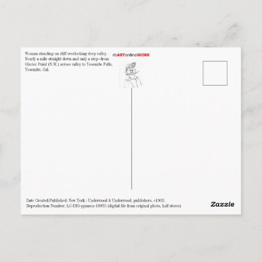 Frau mit Blick auf die Fälle von Yosemite Postkarte (Rückseite)