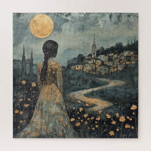 Frau mit Blick auf die Stadt Mondlicht Puzzle (Vertikal)