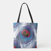 Frau mit Blue Peacock Feather Stilftiger Tote Bag Tasche (Rückseite)