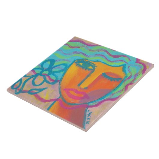 Frau mit Blume 1 Originale Abstrakte Kunst Fliese (Seite)
