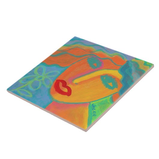 Frau mit Blume 2 Originale Abstrakte Kunst Fliese (Seite)