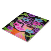 Frau mit Blume Abstrakt Portrait Fliese (Seite)