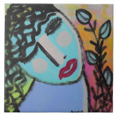 Frau mit Blume Abstrakt Portrait Fliese (Vorderseite)