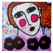 Frau mit Blume Abstrakte digitale Malerei Fliese (Vorderseite)