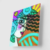 Frau mit Blume Abstrakte Kunst Quadratische Wanduhr (Winkel)