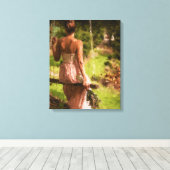 Frau mit Blume auf einer Schaukel Leinwanddruck (Insitu (Holzboden))