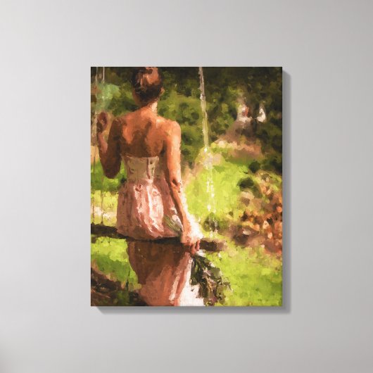 Frau mit Blume auf einer Schaukel Leinwanddruck (Vorderseite)