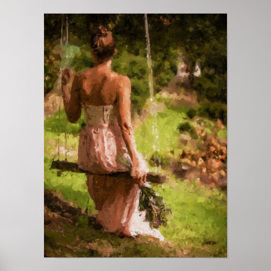Frau mit Blume auf einer Schaukel Poster (Vorne)