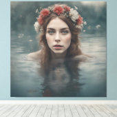 Frau mit Blume auf ihrem Kopf im Teich Leinwanddruck (Insitu (Holzboden))