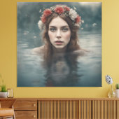 Frau mit Blume auf ihrem Kopf im Teich Leinwanddruck (Insitu (Wohnzimmer))