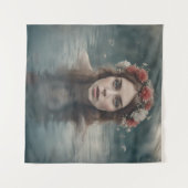 Frau mit Blume auf ihrem Kopf im Teich Wandteppich (Vorderseite (Horizontal))