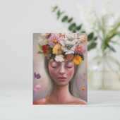 Frau mit Blume auf ihrem Kopf Postkarte (Stehend Vorderseite)