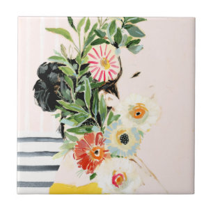 Frau mit Blume Fliese