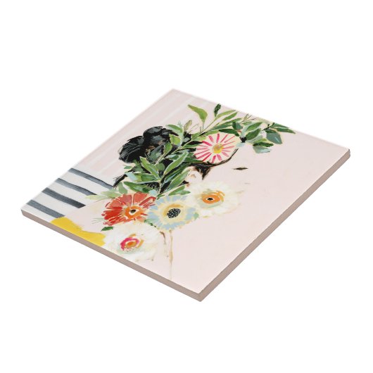 Frau mit Blume Fliese (Seite)